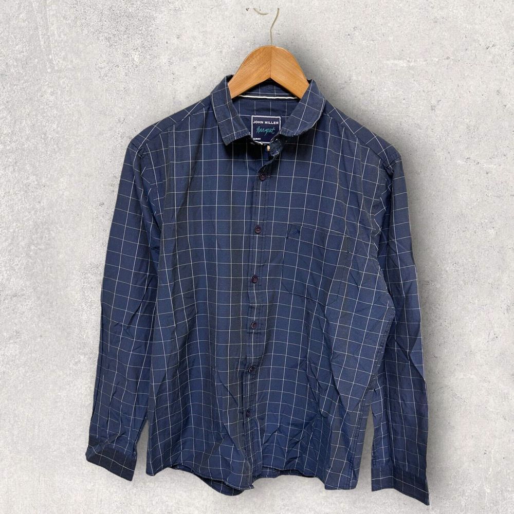 John Miller Hangout Men's Long Sleeve Casual Button Down Shirt Blue Fits Large‎